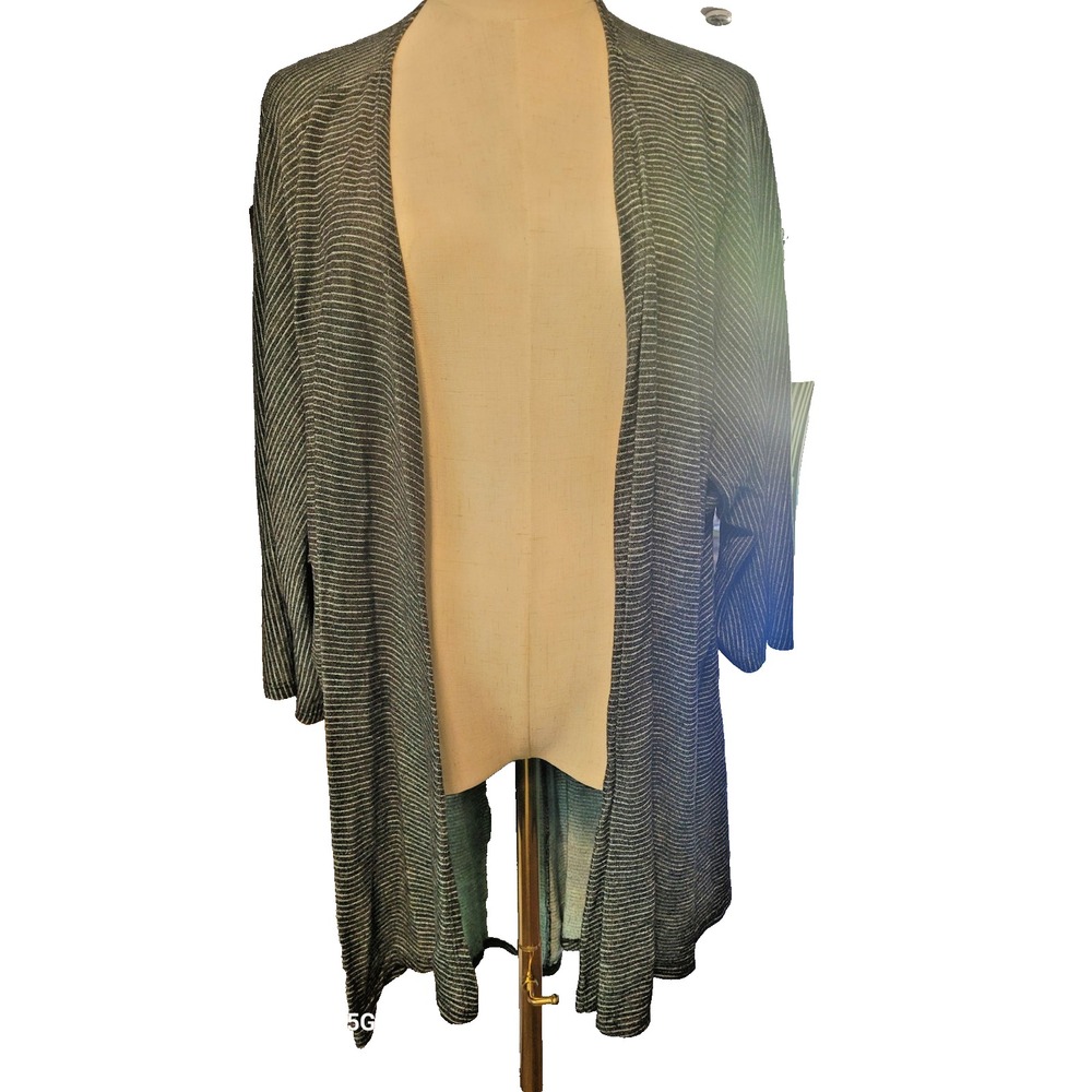 Lularoe Womens L Green Striped Open Front Hipster Y2K  Autumn Cardigan Duster